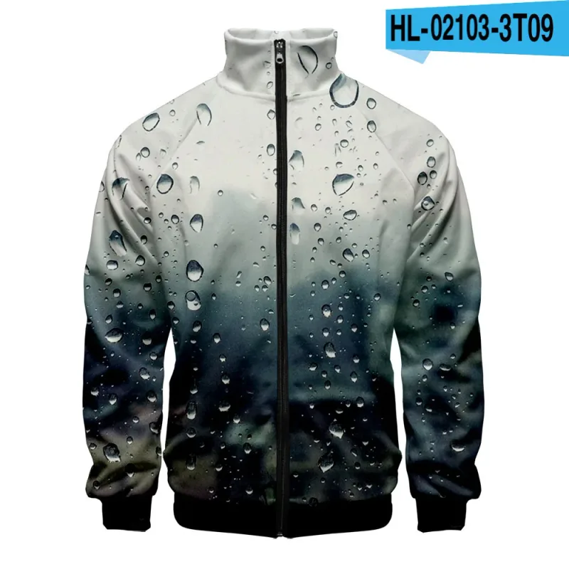 Harajuku Popular Rain 3D Print Zipper Raglan Jacket Windbreaker Boys/Girls Comfortable Stand Collar Jackets Coats