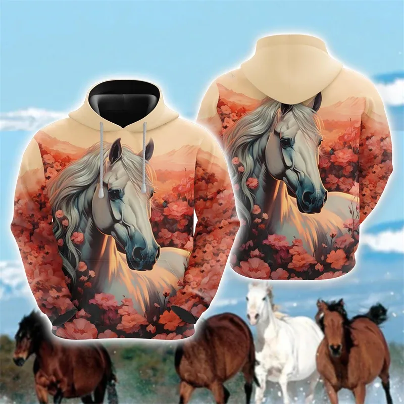 Animal Horse 3D Print Hoodies Autumn Men Women Casual Fashion Oversized Sweatshirts Hoodie Male Pullovers Tracksuit Man Clothing