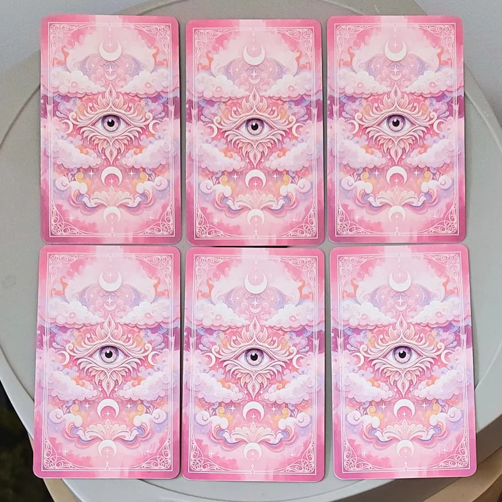 Pink Romantic Fantasy Tarot Deck in Tin Box 78-Card Full Deck with Instruction Book 11*6.2cm Spiritual Divination Oracle