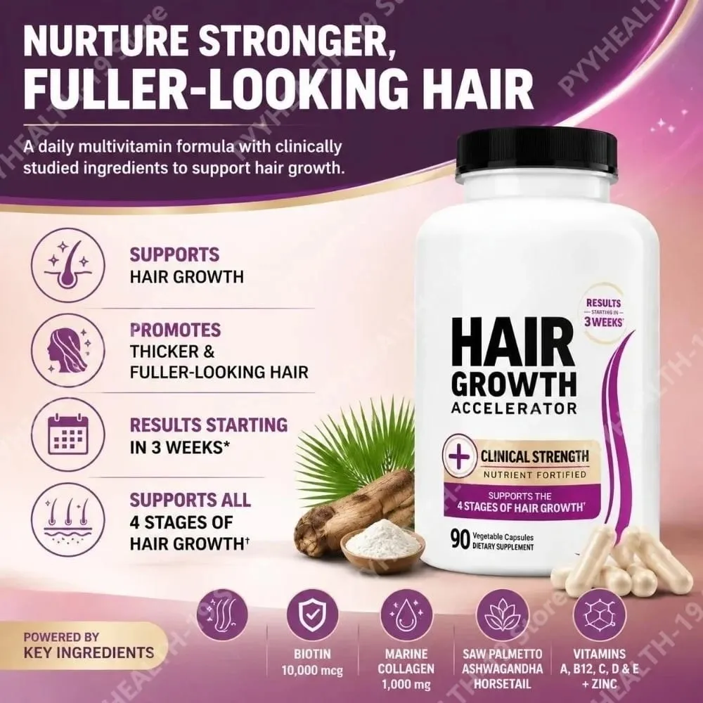 Hair Growth Accelerator Capsules with Biotin Saw Palmetto & Collagen for Thicker Fuller Hair Support Adults 90 Capsules