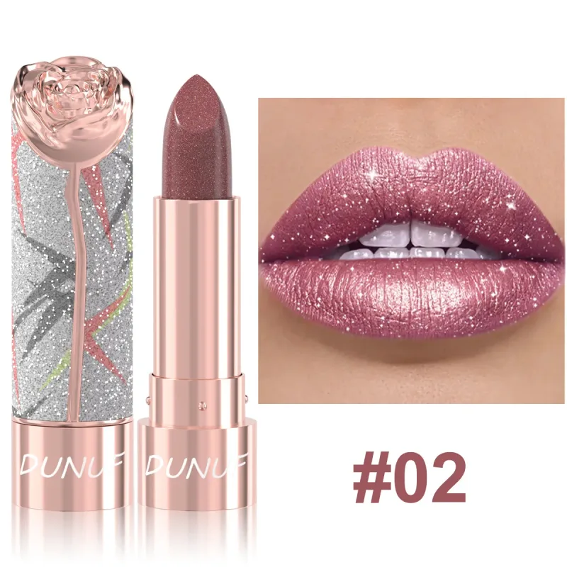 7 colores brillo dorado lápiz labial metálico brillo perla labios reluciente maquillaje alto pigmento terciopelo mate lápiz labial de larga duración