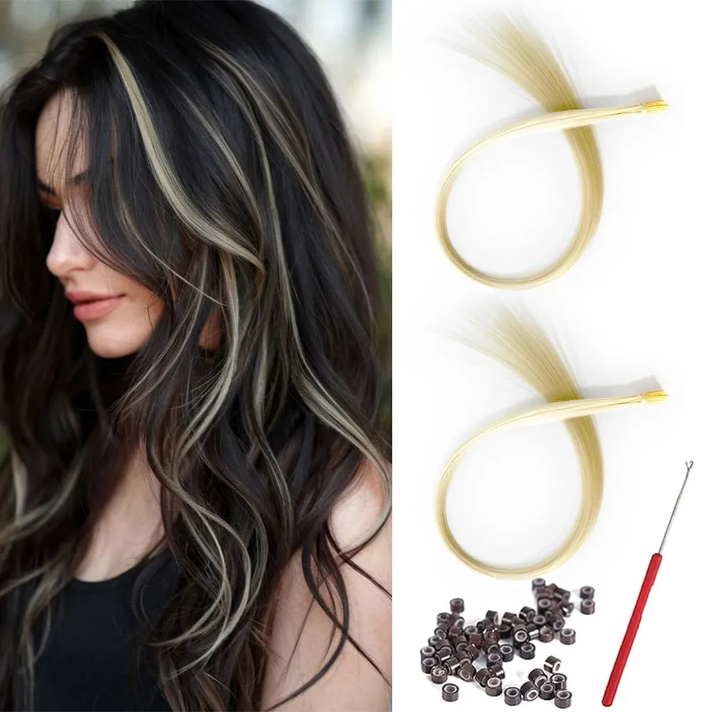 20 Strands Synthetic I-Tip Fusion Hair Extensions Party Colors 16" Straight Heat Resistant Highlight Feather Hairpieces Festival