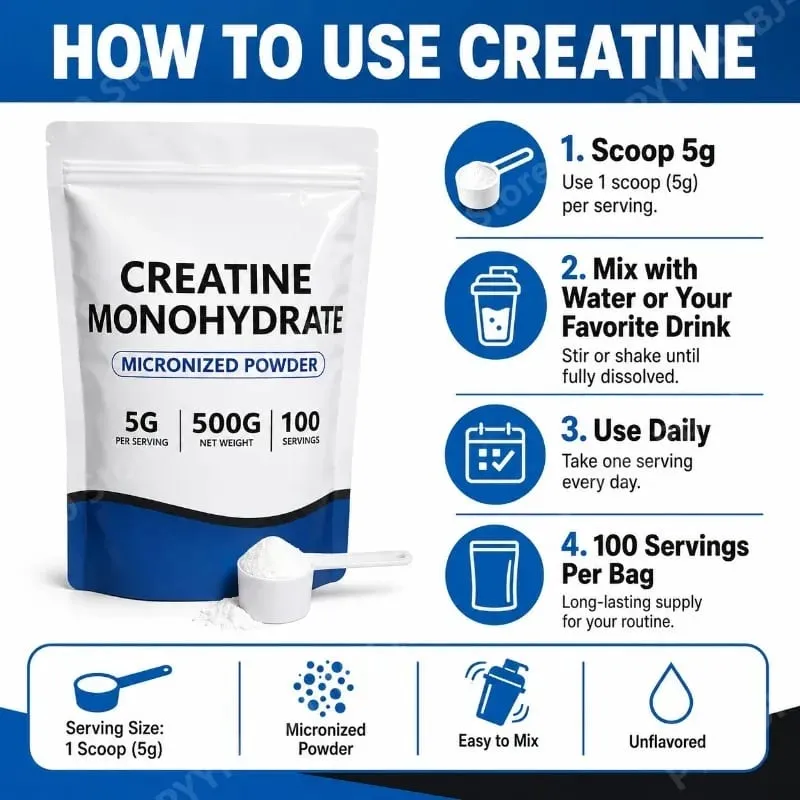 Creatine Monohydrate Micronized Powder Unflavored 5g 500g 100 Servings Third-Party Tested Performance Recovery Support GMO-Free