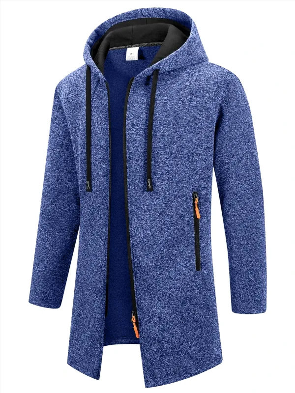 Men's Retro Zipper Jacket Mid Length Windbreaker Spring Autumn Winter Fleece Warm Jackets Fashion Casual Patchwork Yarn Coat