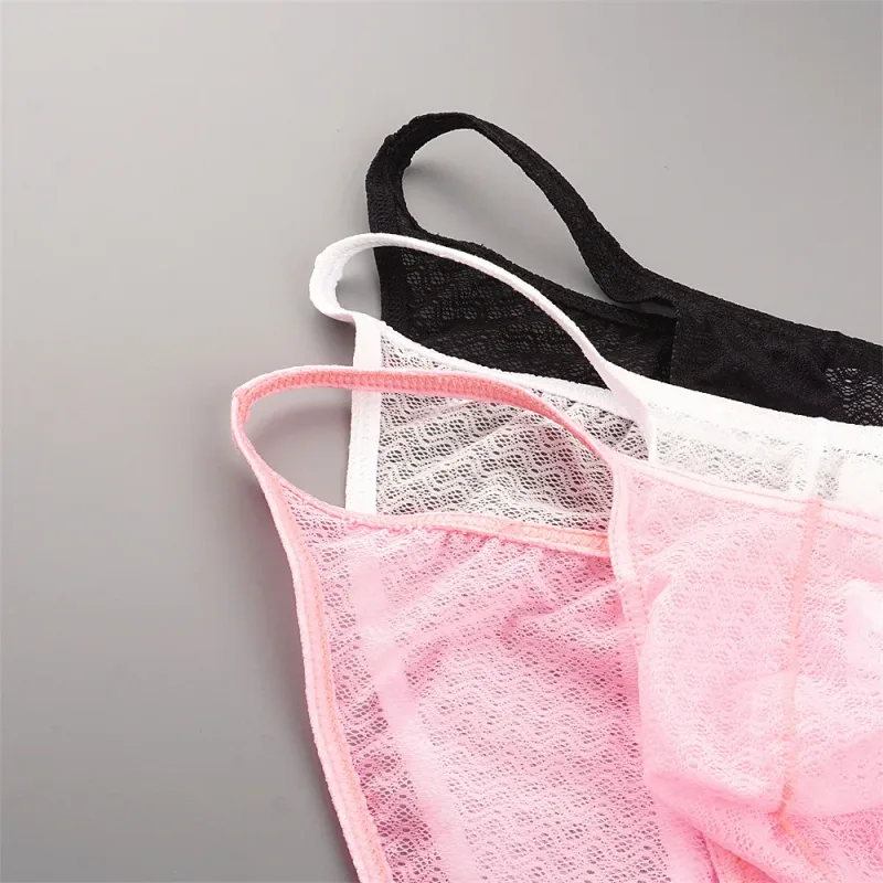 Ultra Thin Strap Mesh Nylon Briefs for Men Bulge Pouch Low Rise Breathable Male Underwear Sexy Plus Size Panties S-XL