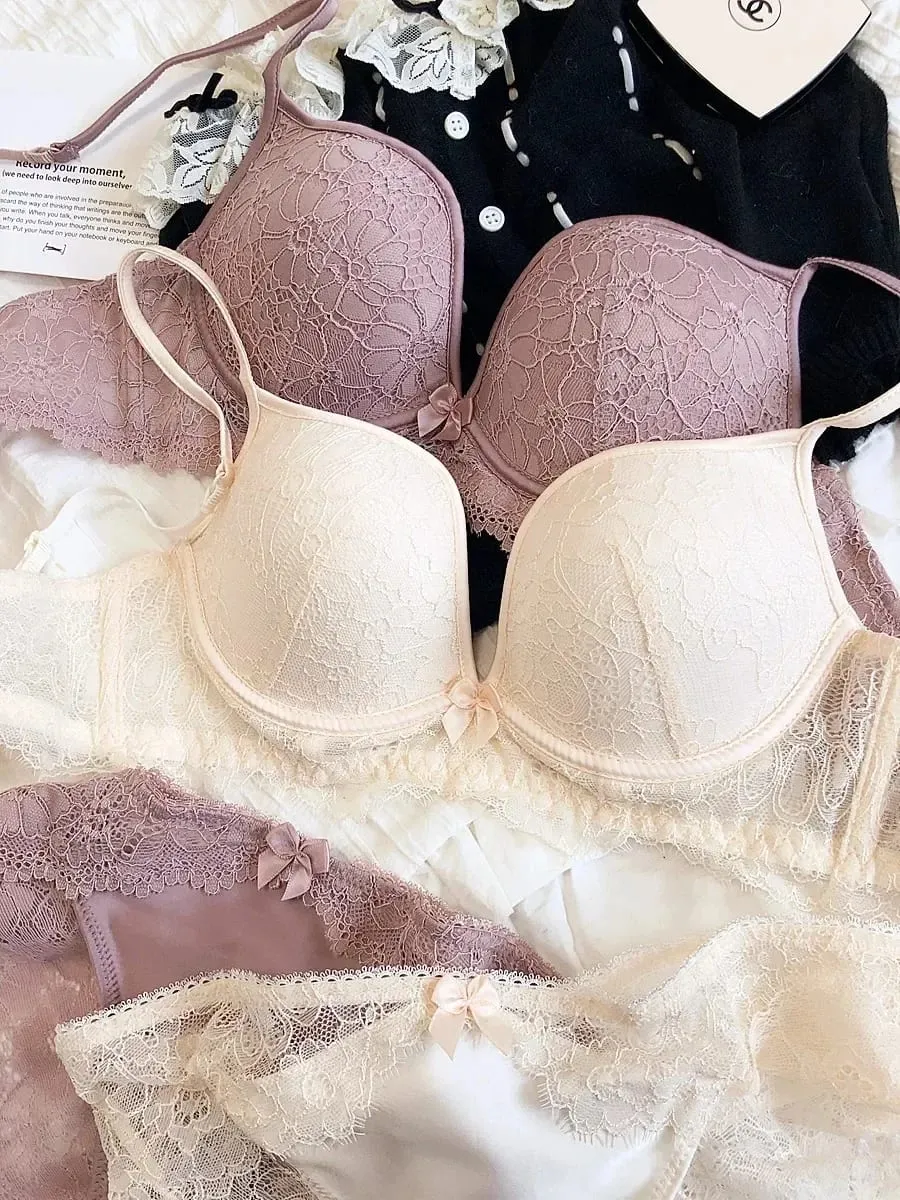 Sexy Lace Deep V Push Up Bra & Panty Set for Women Push Up Padded Underwire Lingerie Set