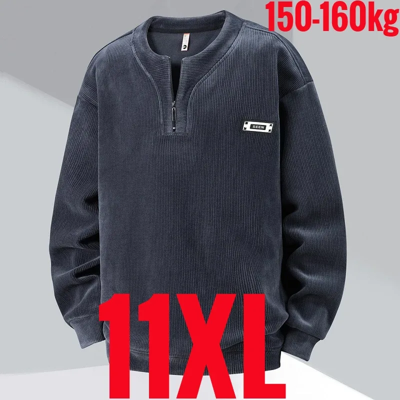 Extra Big Size Men's Sweatshirt Half Zip Pullover Corduroy Fleece Plus Large 6xl 7xl 8xl 9xl 10xl Autumn Winter Warm Casual Top
