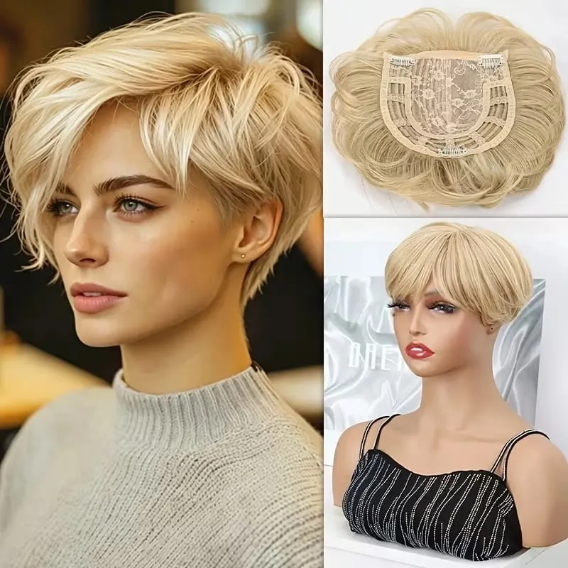 Synthetic Short Hair Topper Lightweight Fiber Hair Extension for Increase Volume Cover White Hair Effortless Daily Use Styling — image 8