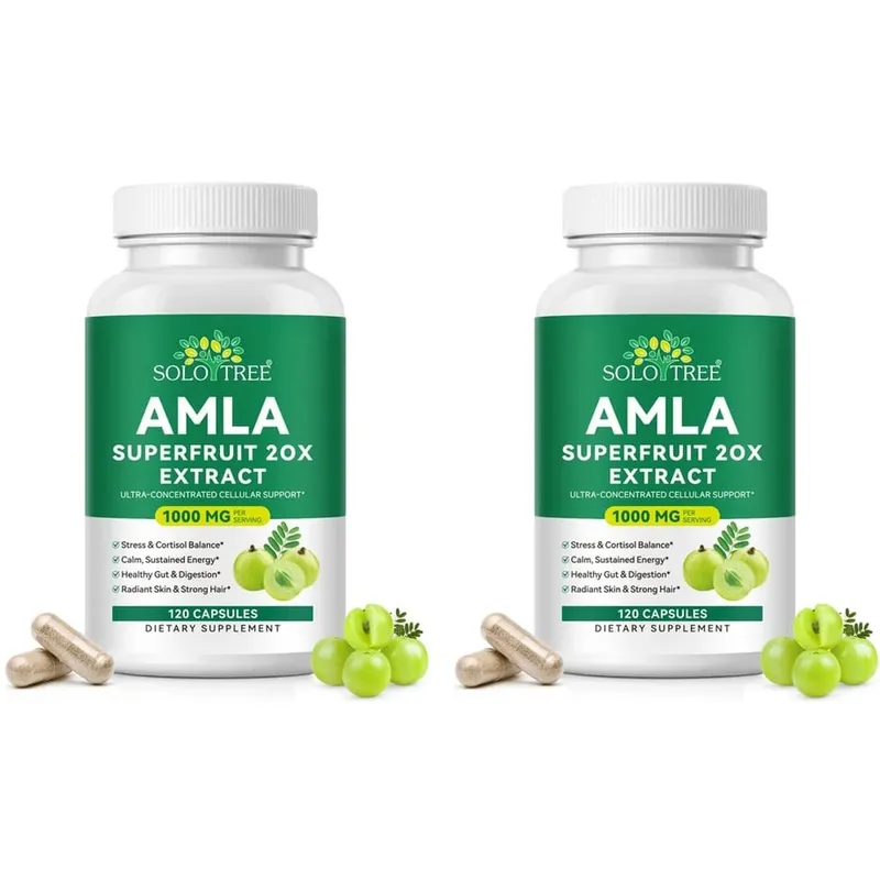Amla Superfruit 20x Extract Capsules with Phyllanthus Emblica for Promotes Calm Energy Digestive Health Radiant Skin/Hair 120Ct