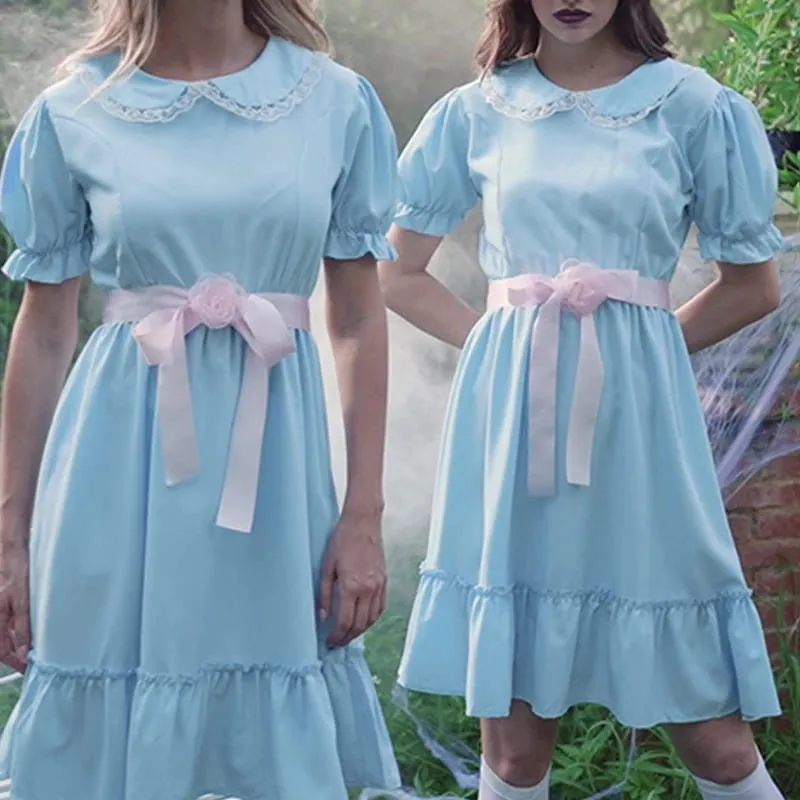 Kawaii Doll Collar Dress Puff Sleeve Tiered Ruffle A-Line Dress dengan Bow Belt for Daily Party Club Lolita Style Fairy Mini Dress