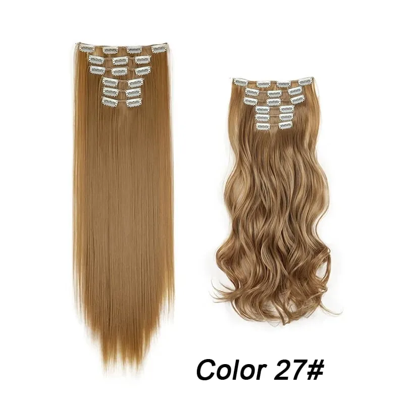 6Pcs/Set 16 Clips Hair Extension Black Long Straight Natural Hair Ombre Hairpiece Heat Resistant Fiber For Women Hairstyle Kpop