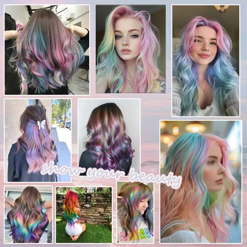 2pcs 16 Inch Colorful Hair Extensions Synthetic Ombre Wavy Clip in Hair Extensions Lightweight Hairpieces for Women Party Wear