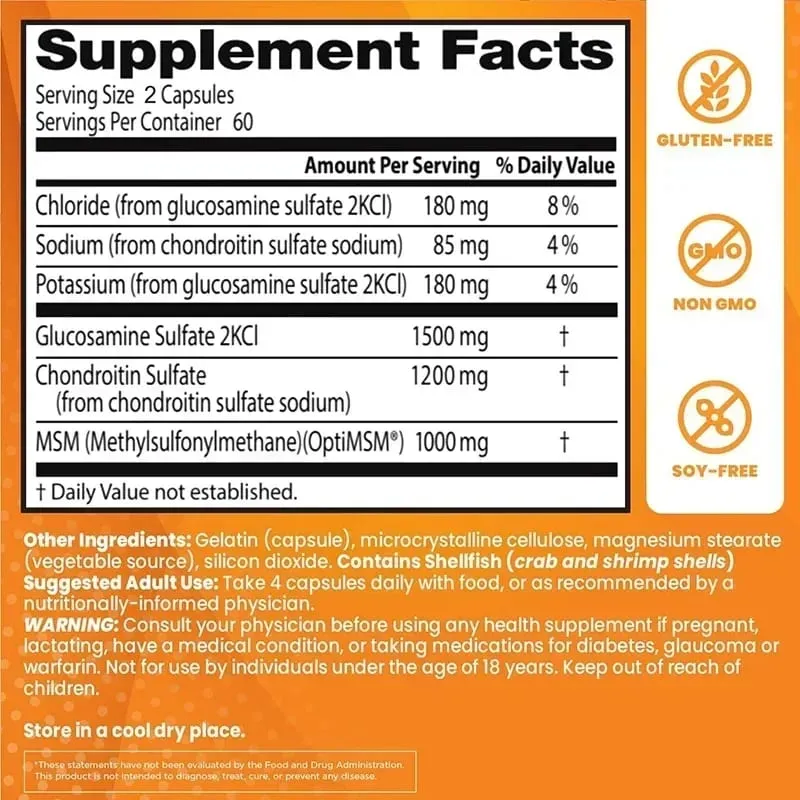 Glucosamine Chondroitin MSM with OptiMSM - Helps Maintain Healthy Joint Function and Mobility Protecting Cartilage Tissue