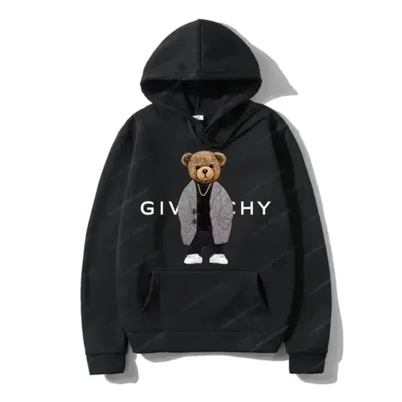 Men Women Unisex Autumn Winter Luxury Bear Print Hoodies Long Sleeve Fleece Pullover High Quality Free Shipping