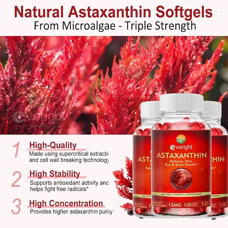 Astaxanthin - 12mg Premium Antioxidant Supplement to Support Eye Skin Joint & Immune System Health - Non-GMO & Gluten-Free