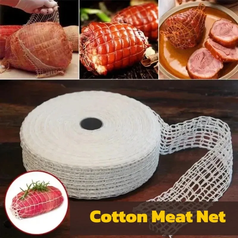 3/5/10/50 Meters Cotton Meat Net Elastic Smoked Meat Poultry Ham Netting Butcher 16 Holes Woven Packaging Net Cooking Tools