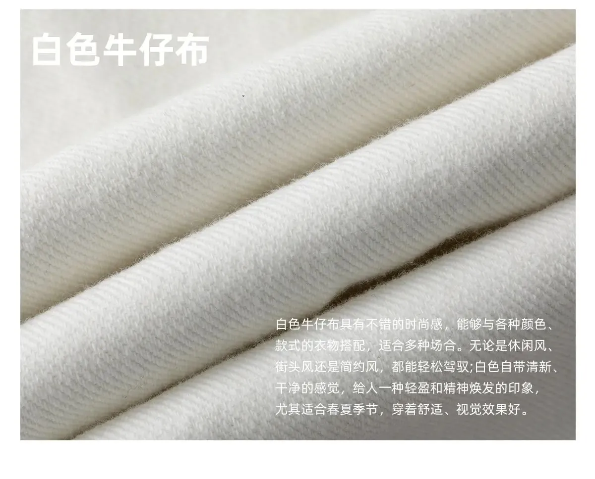 100% Cotton White Jeans Classic Embroidered Straight Loose Korean Retro High Street Y2K Casual Wide Leg Pants for Men and Women