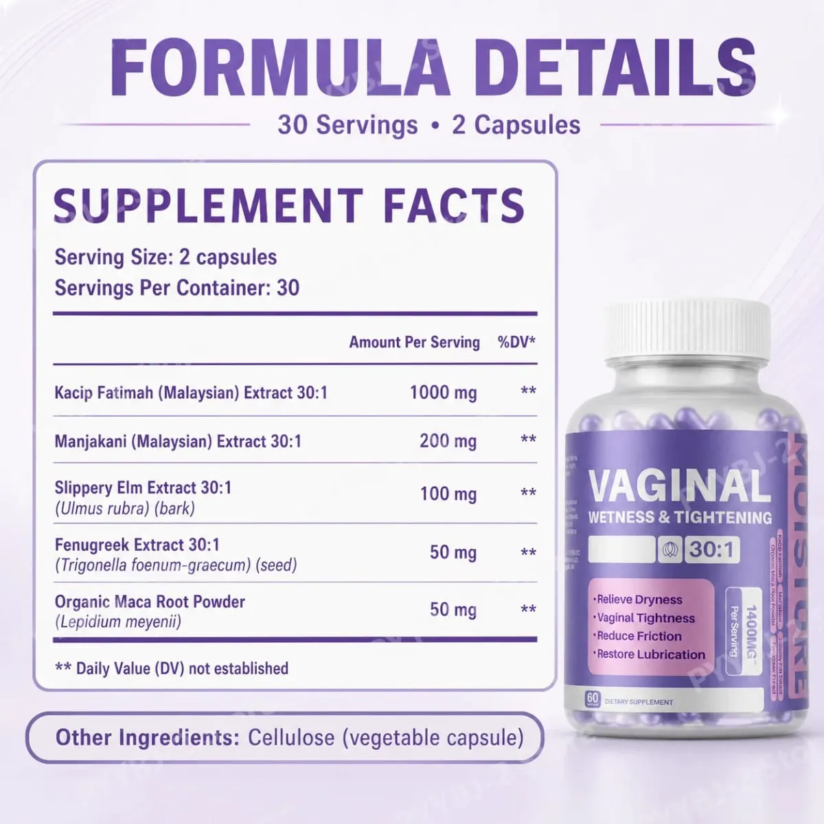 Women Vaginal Tightening Capsule Contain Maca Root & Fenugreek Support Elasticity PH Balance and Intimate Dryness Relief 60count