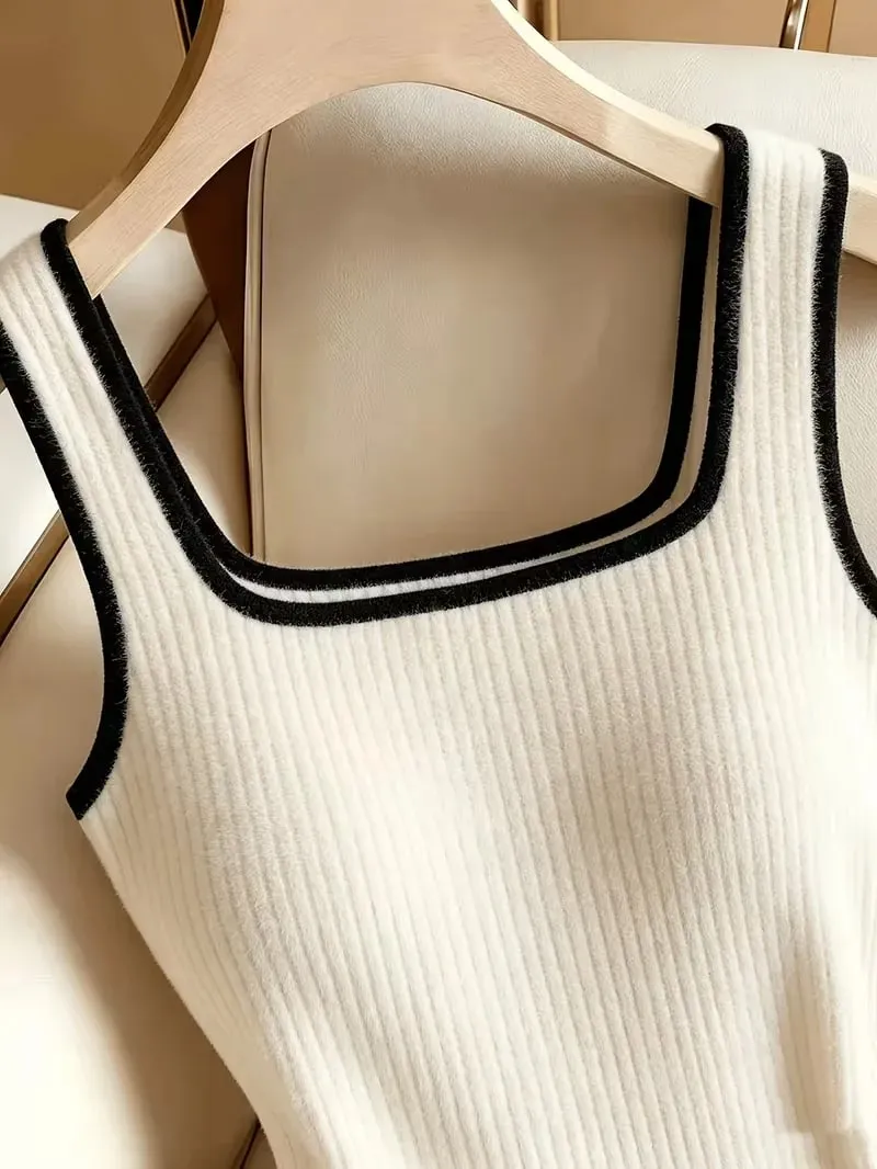3pcs Women's Ribbed Bodysuit Set Fashionable Black Piped Square Neck Waist-Cinching Style Summer Nightlife Wear Elegant Beach Ou
