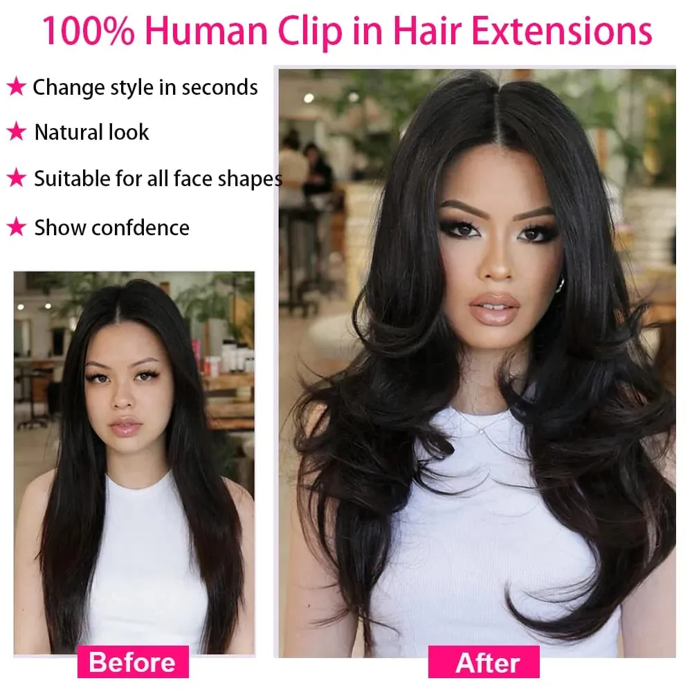 Straight Clip In Human Hair Extensions Brown Unprocessed Hair Extensions Full Head Brazilian Hair Seamless Clip Ins Extension