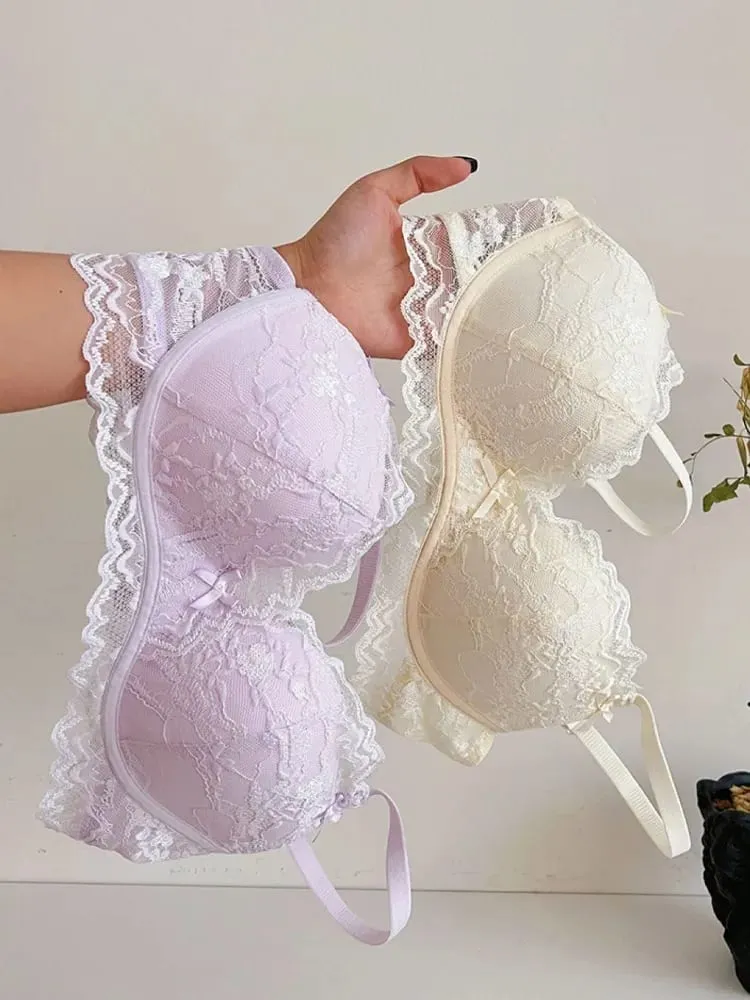Lingerie Women Small Breast Push Up Bra Tuck in Enhance Look Larger Sexy Lace Sweet Bra Set Without Underwire Anti Sagging
