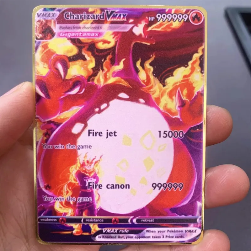İngilizce Metal Pokemon Kartları DIY Arceus Mewtwo Charizard Pikachu Parlak Demir Pokémon GX Vmax EX Oyunu Çocuk Koleksiyonu Kart Oyuncak Hediye