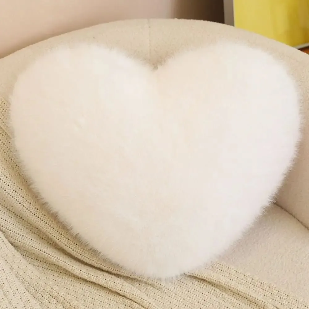 New Fur Heart Pillow Pink Color PP Cotton Heart Plush Pillow Fluffy Love Heart Shaped Stuffed Pillow for Birthday