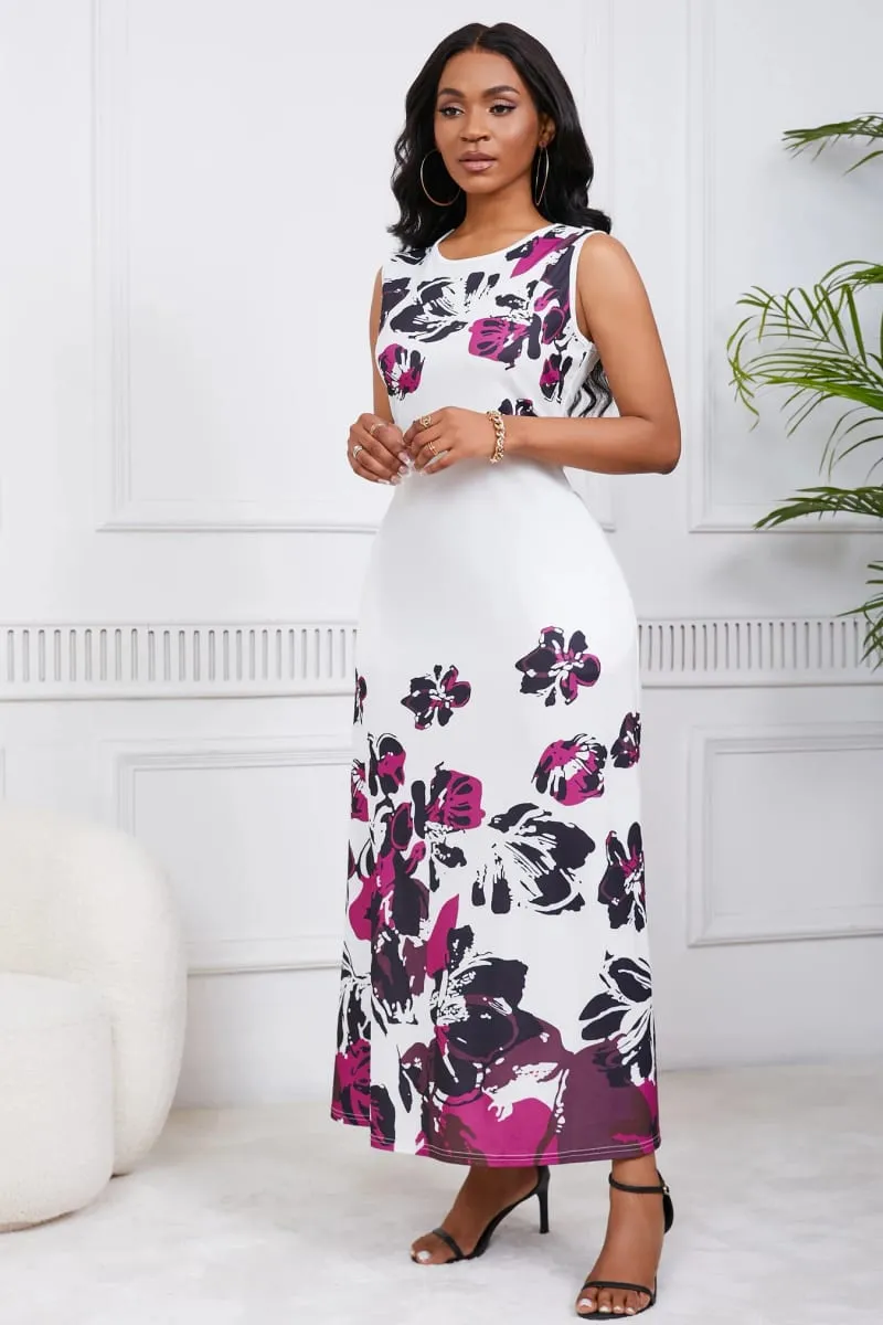 Womens Summer Floral Print Round Neck Casual Beach Floor Length Evening Long A-Line Boho Maxi Dress