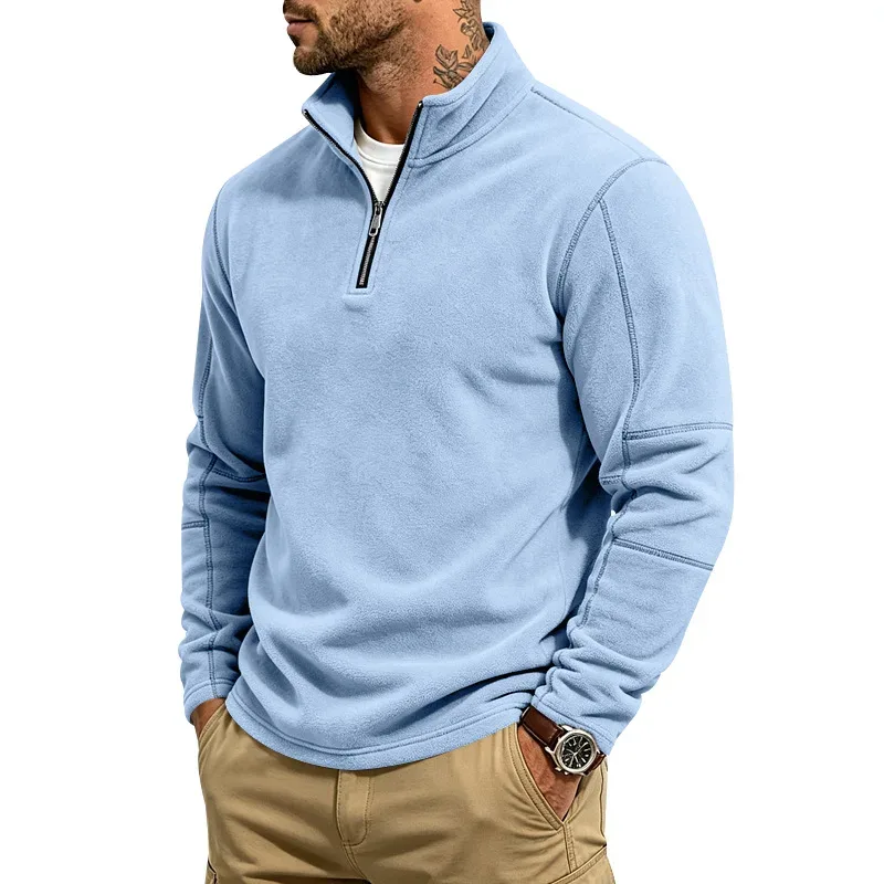 Men's Quarter Zip Polar Fleece Pullover Stand Collar Long Sleeve Casual Warm Sweatshirt For Autumn Winter Daily Commute Wear