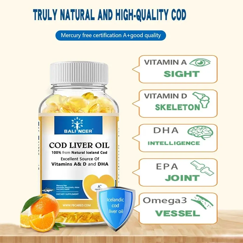 Přírodní tobolky s olejem z tresčích jater - bohaté na omega-3 EPA DHA vitamín A D - podporuje imunitní systém srdce, mozek, klouby a zdraví očí