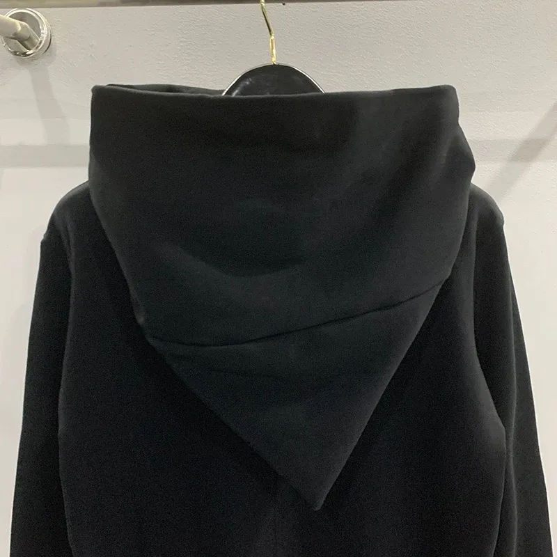 Autumn Zipper Design Black Hoodies Men's Women's Sportswear Jacket American Rock Hip Hop Street Wear Elastic Knitted Coats