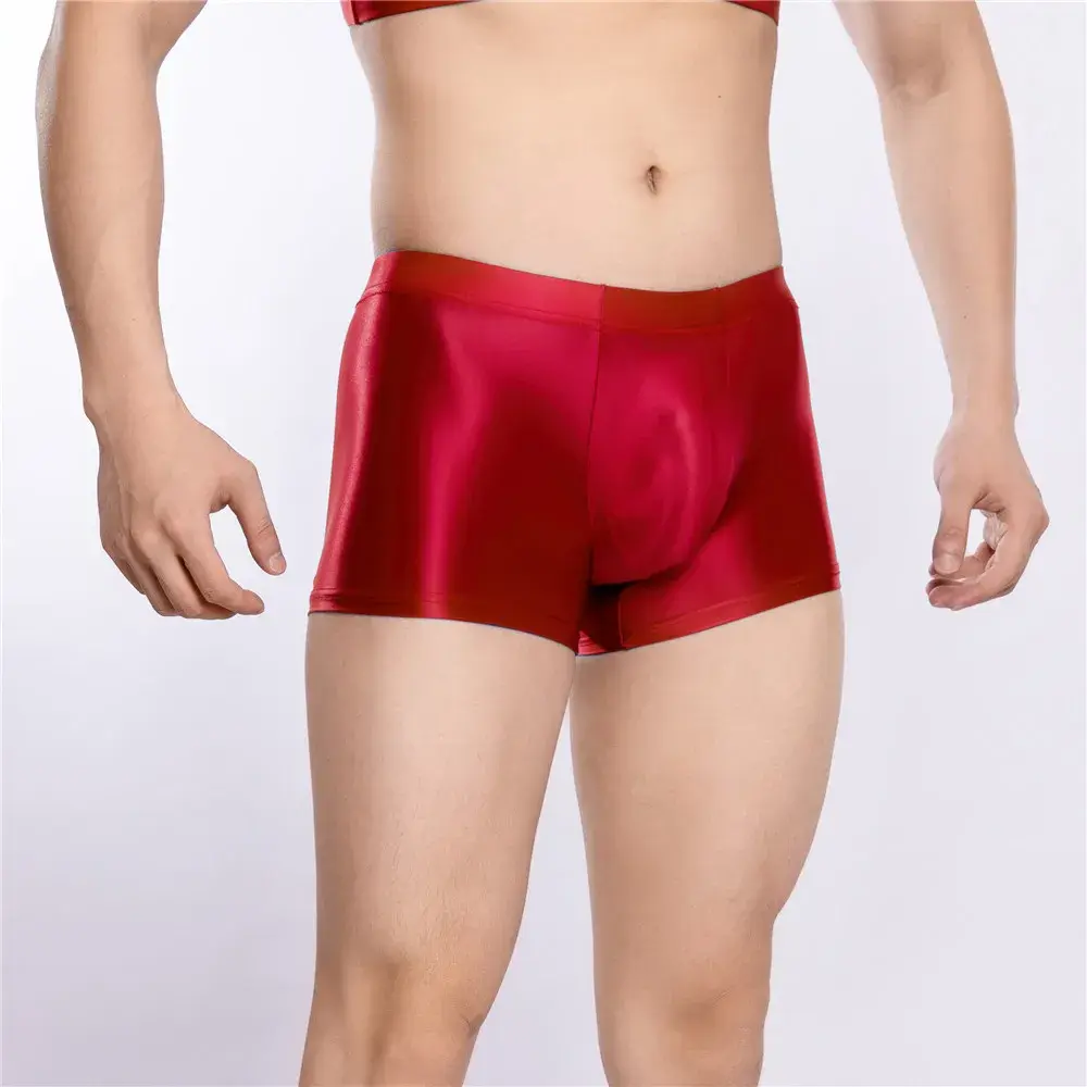 Sexy Men Hot Short Panties U Bulge Pouch Boxer Oil Shiny Glossy Smooth Lingerie Candy Color Underwear Breathable Briefs