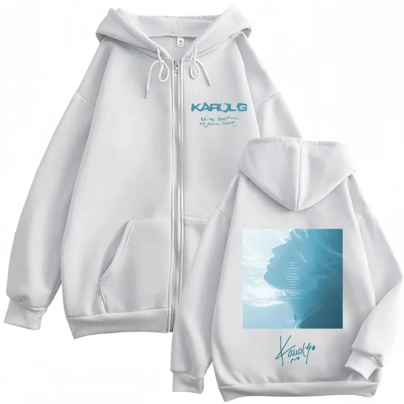 Karol G Album No Me Arrepiento De Sentir Tanto 2026 Zipper Hoodie Men Women Vintage Fashion Sweatshirts Casual Zip Up Jacket