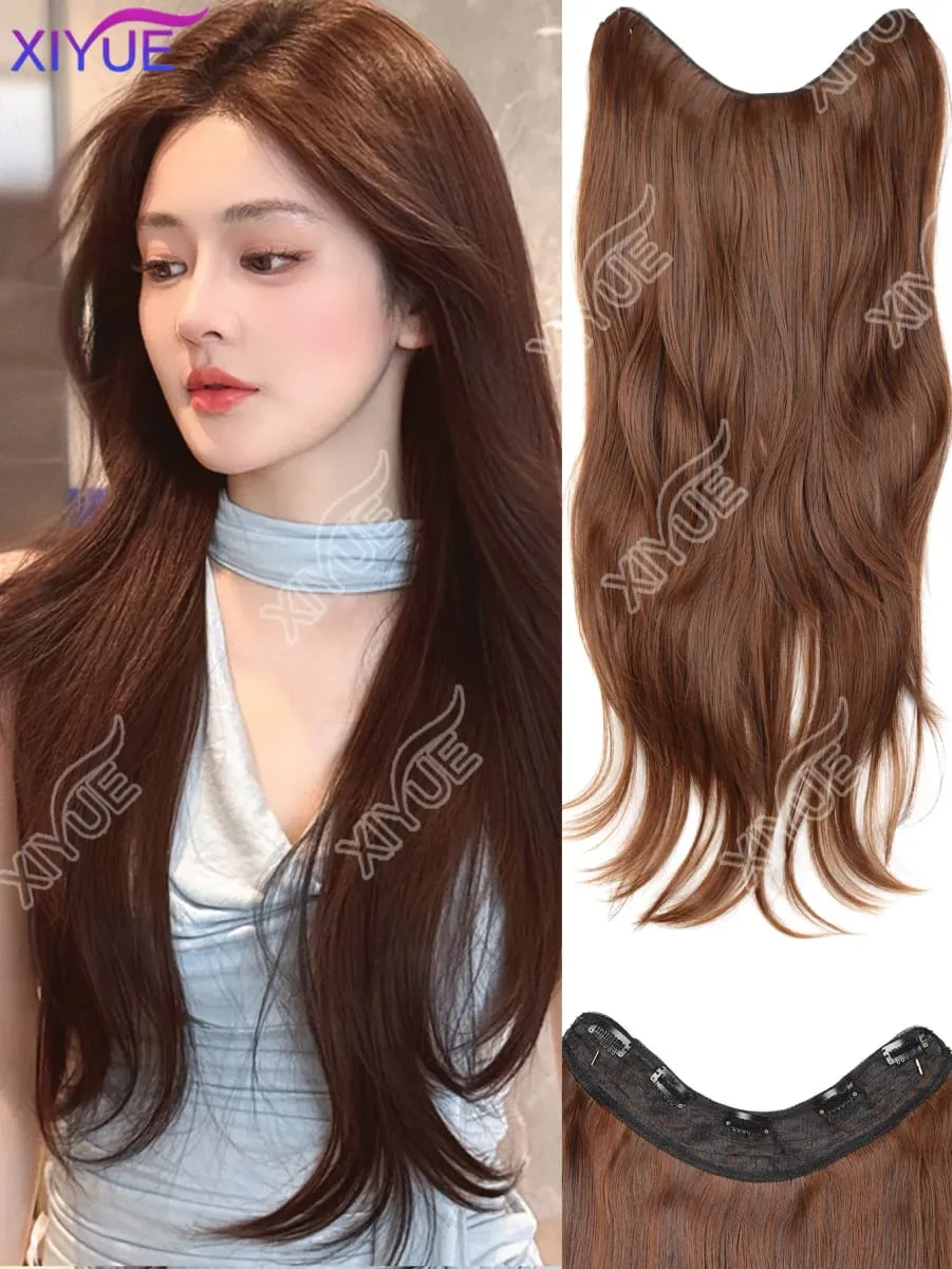 26Inch Synthetic Long Straight Layered V-Shaped Clip-in Hair Extension 5 Clip Heat Resistant Hairpiece for Women