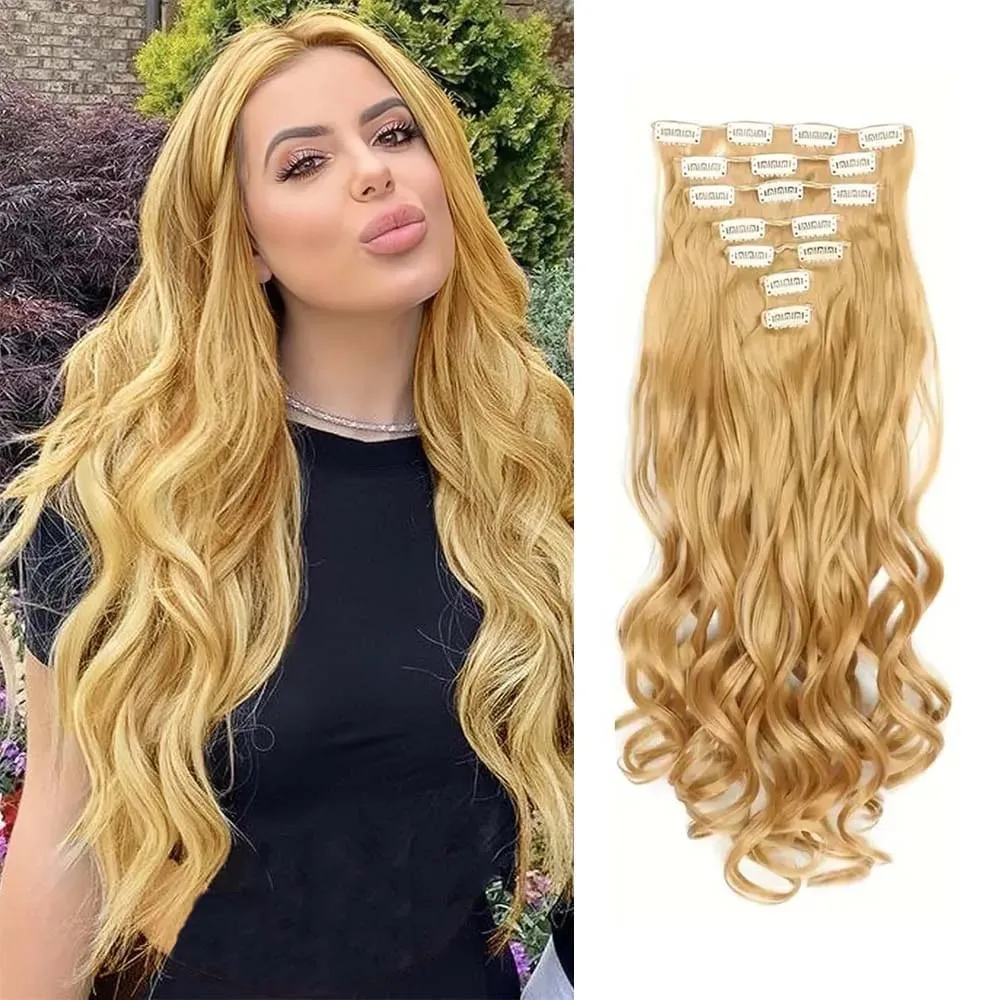 7pcs/set 22inch Elegant Wavy Clip-In Hair for Instant Volume & Everyday Glamour Suitable For All Women Synthetic Extension