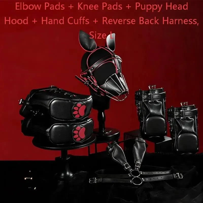 Adult Games Puppy Role Play Kits with Fetish Puppy Hood Mask Binding Gloves Boots Protectors for Couple Crawling SM Sex Toys 18+