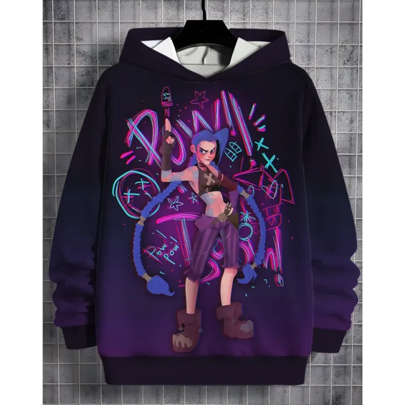 2026 Arcane Jinx Anime 3D Print All Seasons Children Casual Sweatshirt Cool Pullover Tops Unisex Clothes Boy Hoodies Clothes