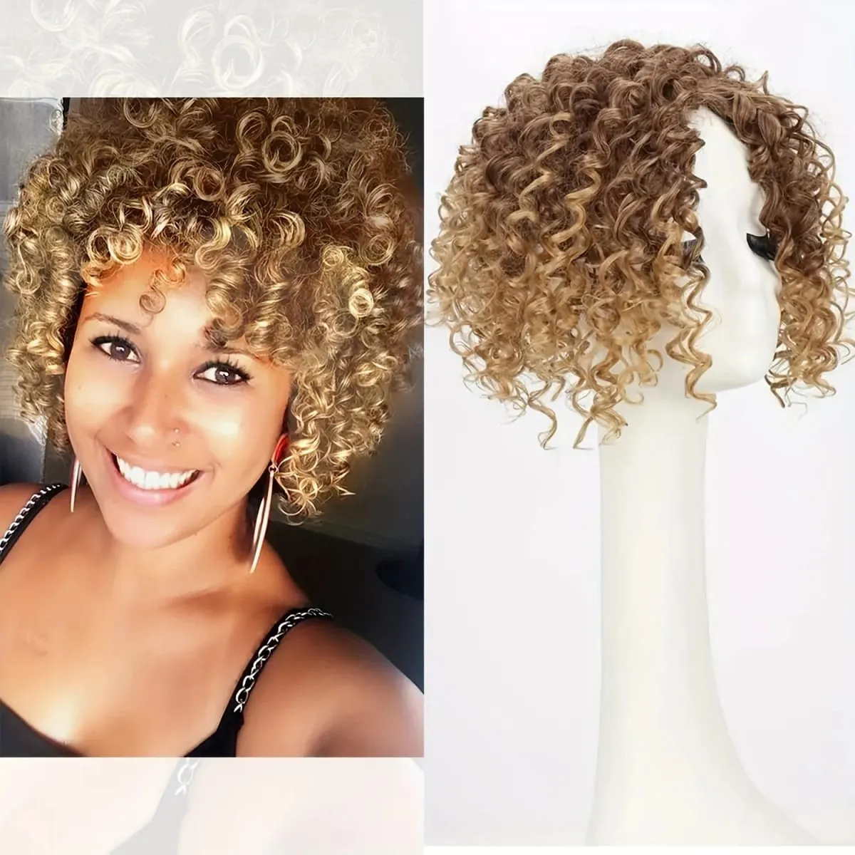 8inch Fluffy Natural Afro Kinky Curly Short Hair Toppers Hairpieces Clip-on Synthetic Hair Pieces for Women with Thinning Hair