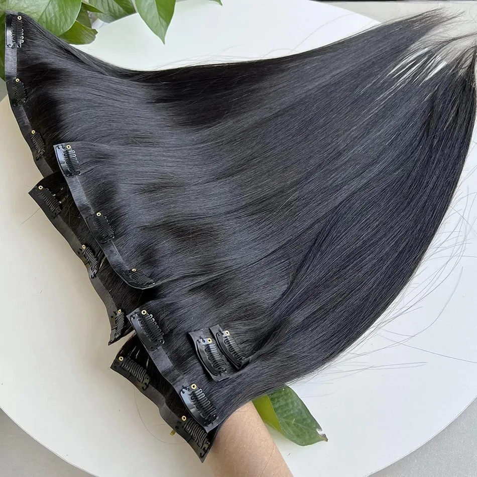Raw Virgin Clip In Hair Extension 100% Human Hair Natural Black 100 Grams 7 Pieces Clip-On Hair Piece Full Head 16-30 Inch