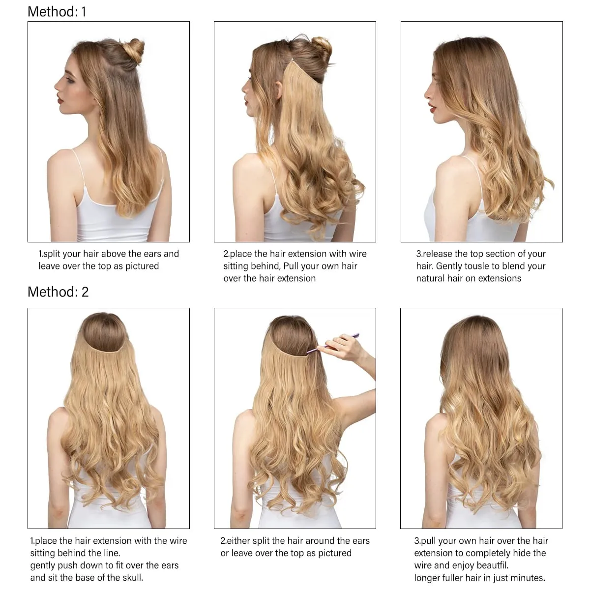 Sintético sem clipes na extensão do cabelo natural ombre preto loiro rosa uma peça onda longa fio invisível falso pedaço de cabelo