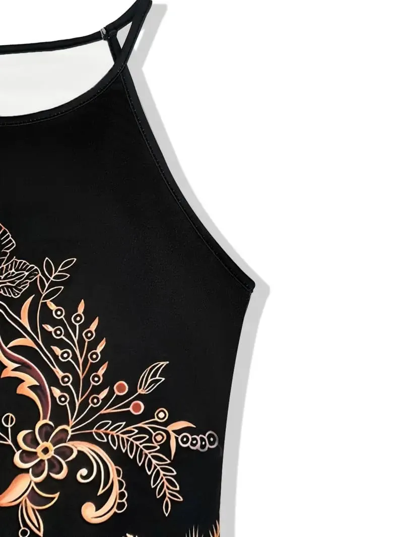 Women's Sleeveless Hanging Neck Short Dress Loose Silhouette Travel Vacation Style Casual Maxi Dress for Summer
