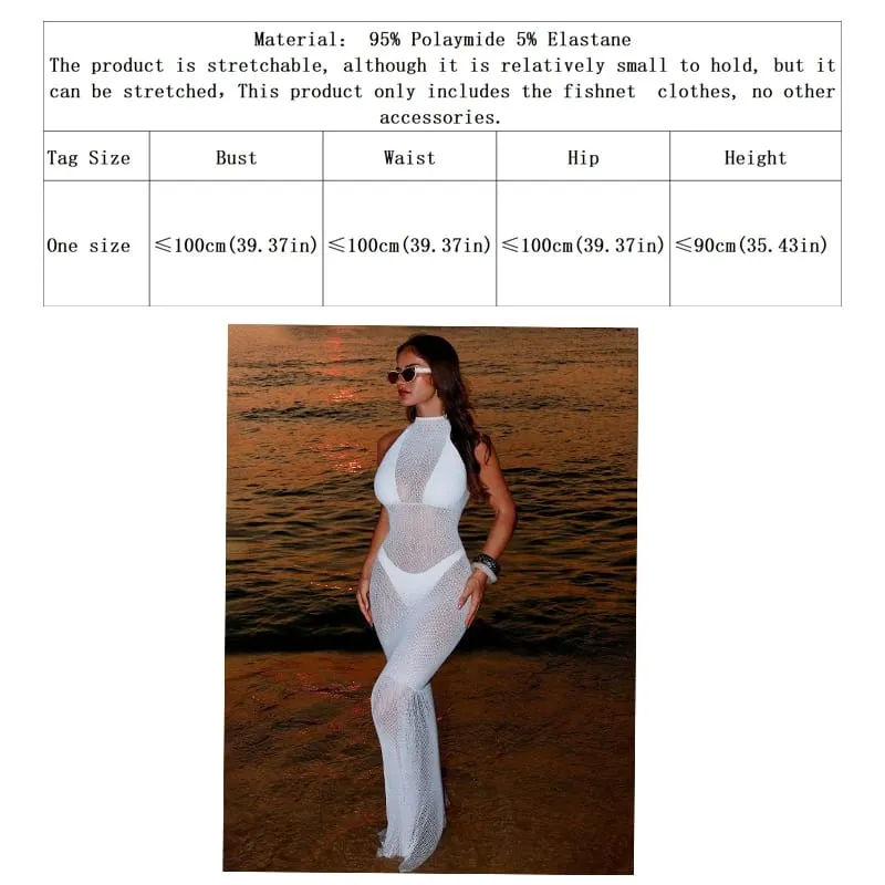 Women Summer Bodycon Dress Beach See Cover Up Hollow Out Beachwear Without Underwear Sheer Mesh Fishnet Music festival Swimsuit