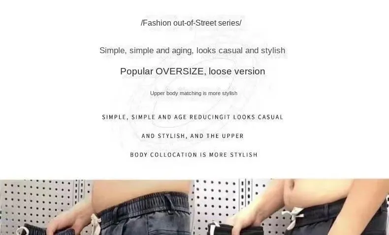 Harajuku Stretch Korea Streetwear Loose Solid Denim Jeans Elastic Waist for Men Spring Summer New plus size 7XL 8XL Casual Pants