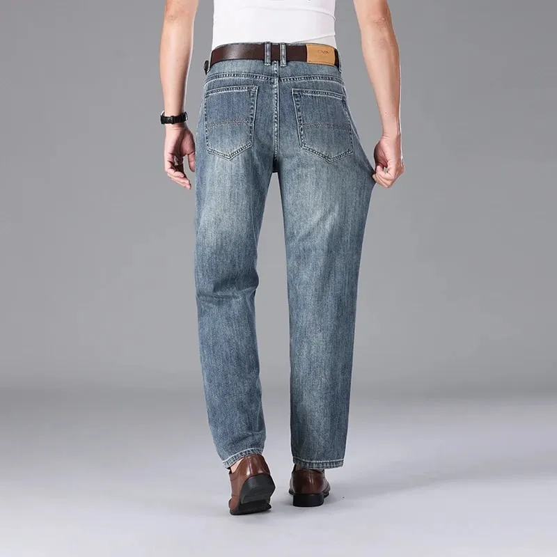 2026 Summer High Quality Brand Cloth Business Casual Men's Lightweight Straight Loose Jeans Classic Retro Thin Cotton Trousers