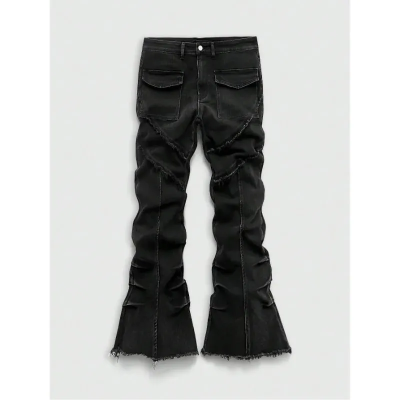 Men's Jeans Fashion High Waist Ripped Skinny Bootcut Man Pants Casual Vintage Tapered Denim Trousers
