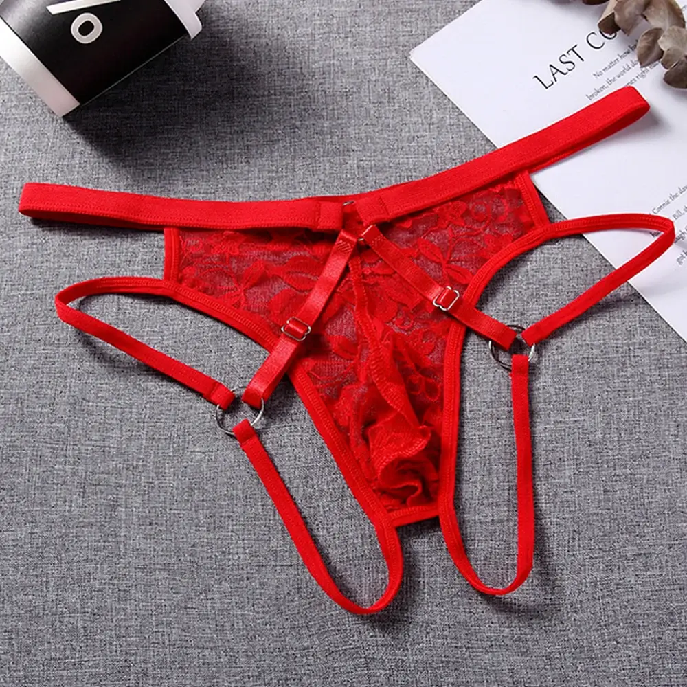 Sous-vêtements Sexy pour hommes, string, Lingerie exotique, culotte en dentelle transparente, pochette ajourée, motif floral, ceinture réglable — image 10