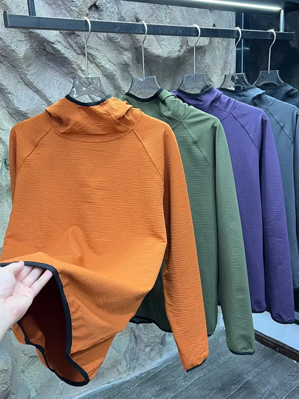 Lightweight seersucker texture outdoor thin quick-drying fabric couple loose sports hooded sweater