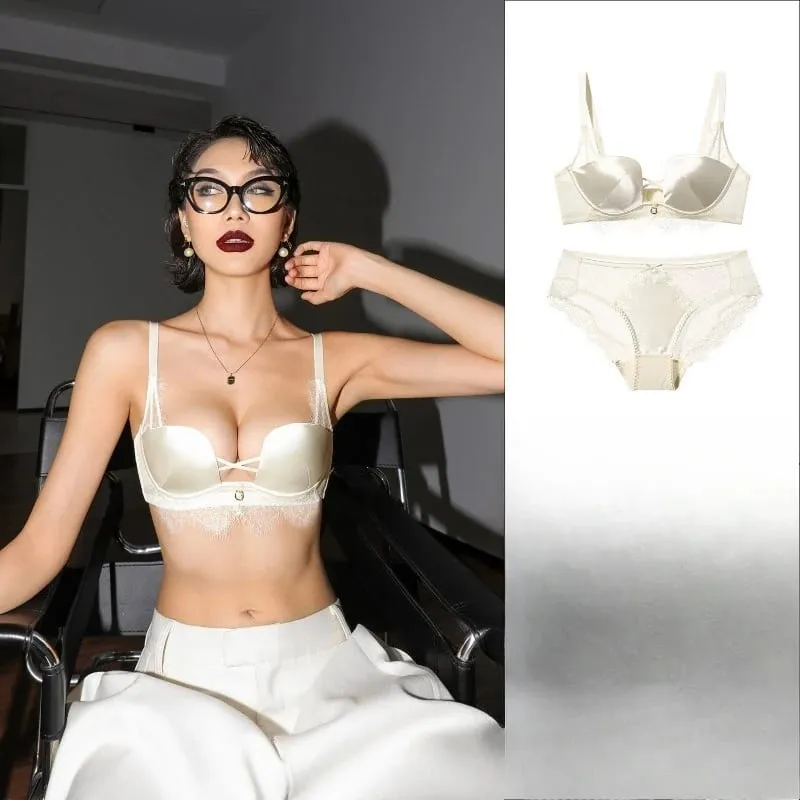 Tendance Ensemble Lingerie Léopard Dentelle Style Français Soutien-Gorge Push Up Petit Poitrine Anti Affaissement Toutes Tailles