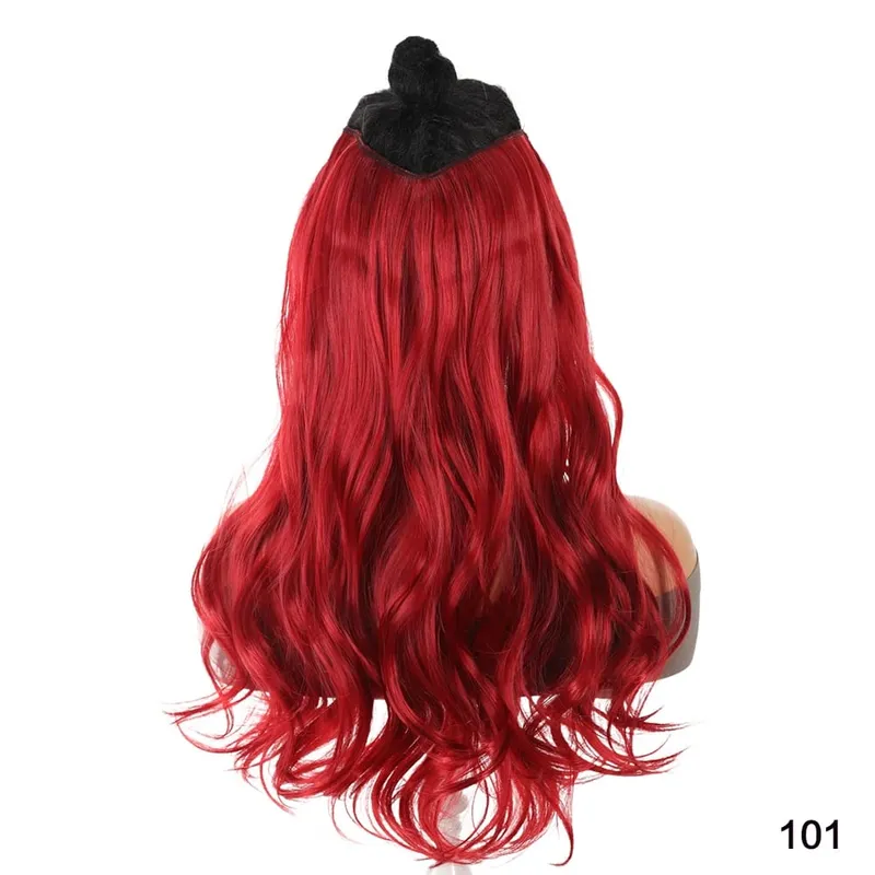 20/24Inch Synthetic Long Culry Hair Extension V-shaped One Piece Fluffy Invisible Hair Black Brown Hairpiece for Women
