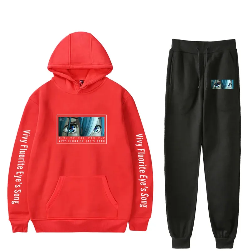 Harajuku Comfortable Vivy Fluorite Eye's Song Print Sweatshirt Sweatpants Hoodies+ Trousers Suit Boys/Girls 2 Piece Set Clothes
